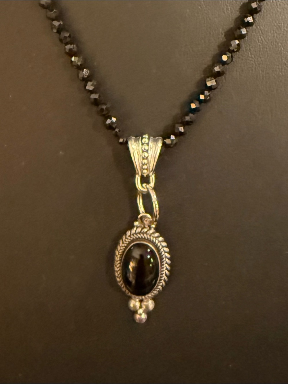 Beautiful Black Onyx Sterling Silver Pendant & Faceted Black Spinel Necklace